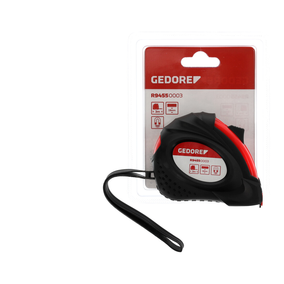Gedore red Ruban à mesurer, 3 m, classe de précision II, magnétique, enroulement automatique, avec clip métal, R94550003