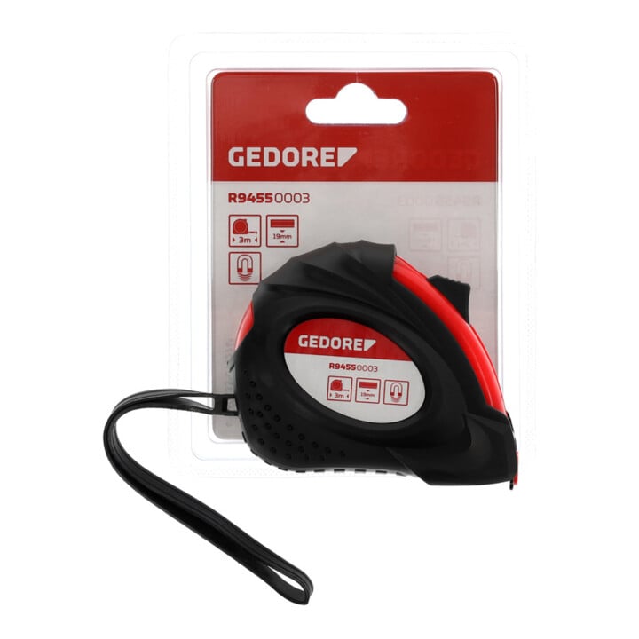 Gedore red Ruban à mesurer, 3 m, classe de précision II, magnétique, enroulement automatique, avec clip métal, R94550003