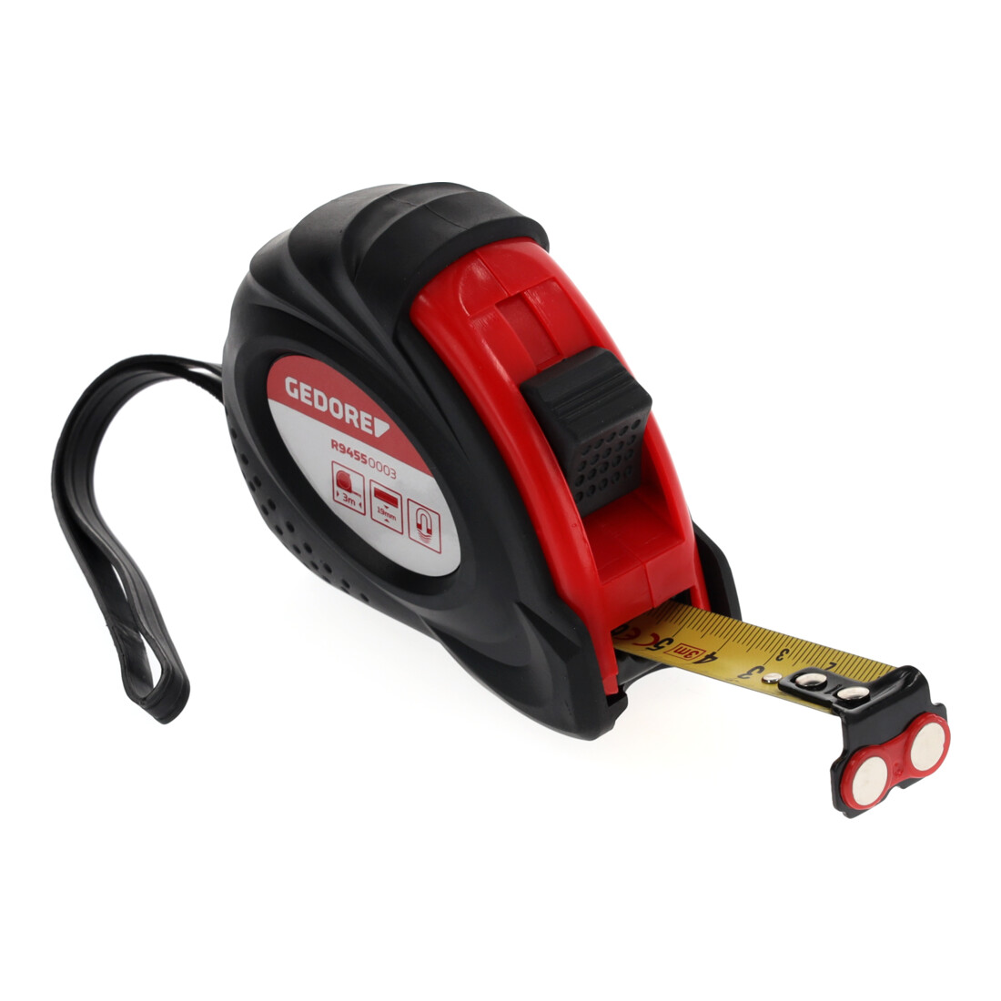 Gedore red Ruban à mesurer, 3 m, classe de précision II, magnétique, enroulement automatique, avec clip métal, R94550003