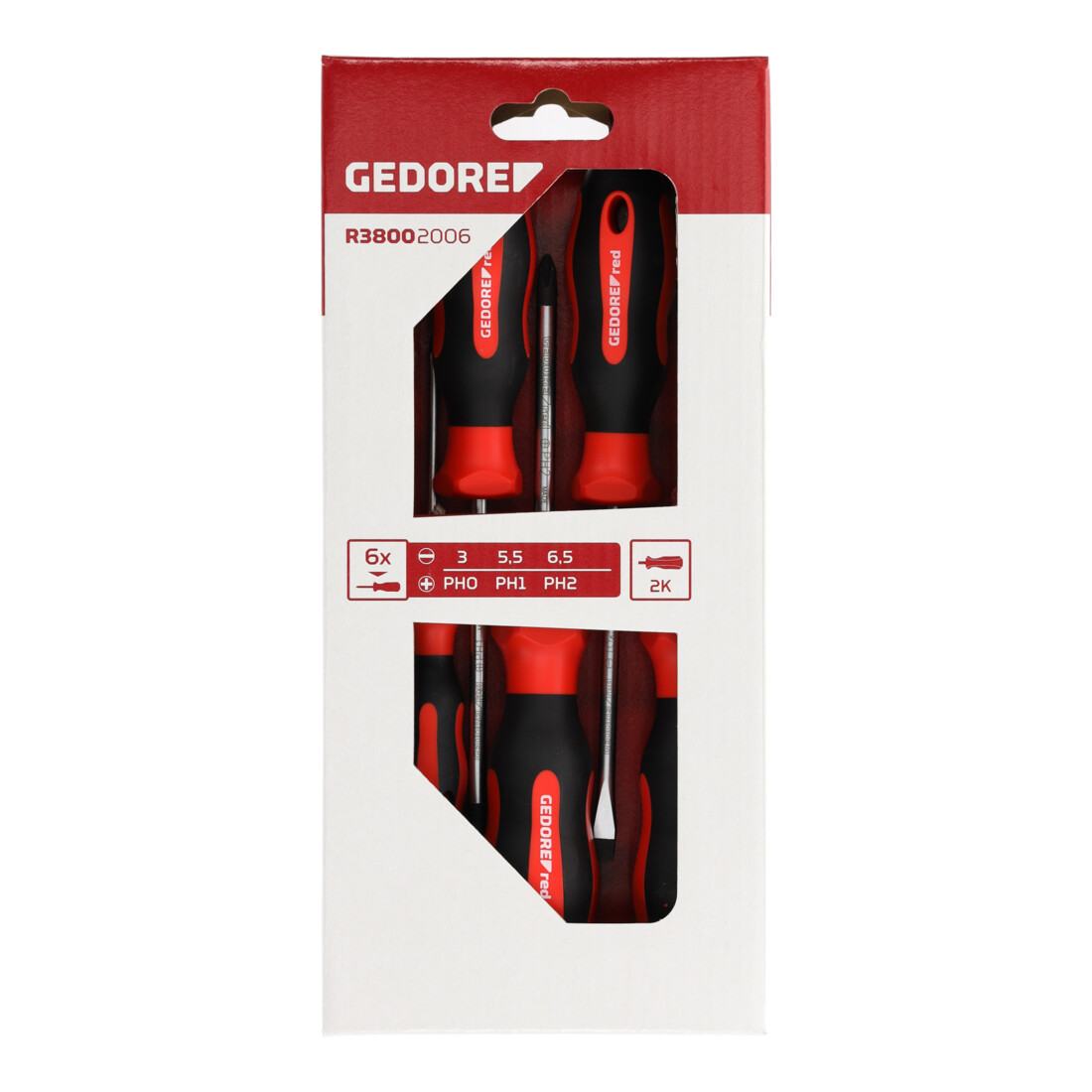 Gedore red Schraubendreher-Set 6-teilig, Schraubenzieher-Satz Schlitz/Kreuzschlitz, 2-Komponenten-Griff, Werkzeug, R38002006