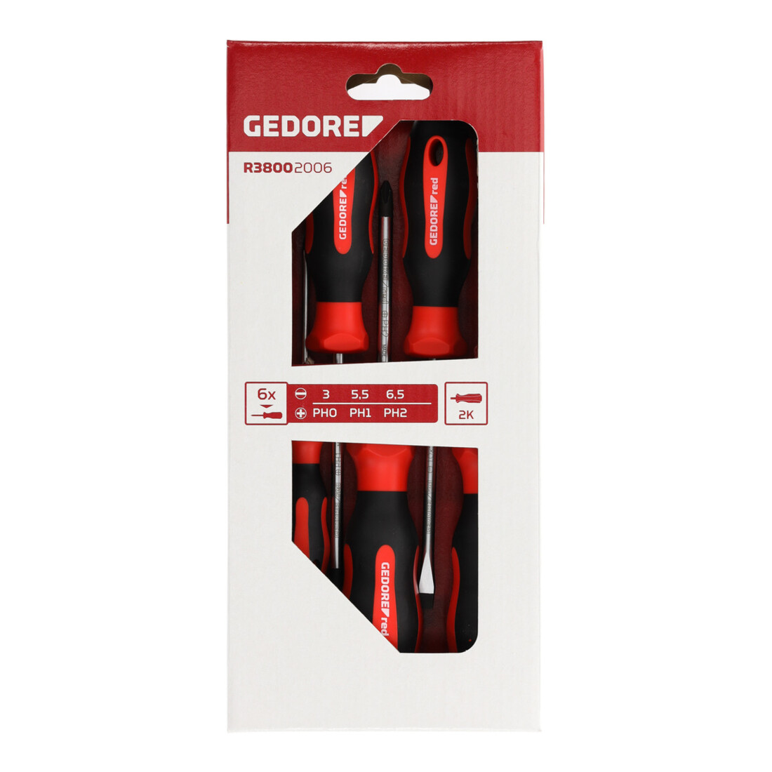 Gedore red Schraubendreher-Set 6-teilig, Schraubenzieher-Satz Schlitz/Kreuzschlitz, 2-Komponenten-Griff, Werkzeug, R38002006