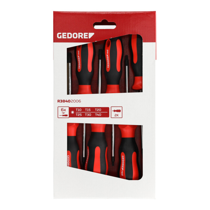 Gedore red Schraubendreher-Set 6-teilig, Schraubenzieher-Satz TX, 2-Komponenten-Griff, Stahl, Werkzeug, R38402006