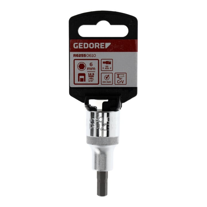 Gedore red Schraubendrehereinsatz Bit 6-kant, SW 6 mm, 1/2'' 12,5 mm, Schraubenziehereinsatz, Werkzeug, R62550610, Stahl