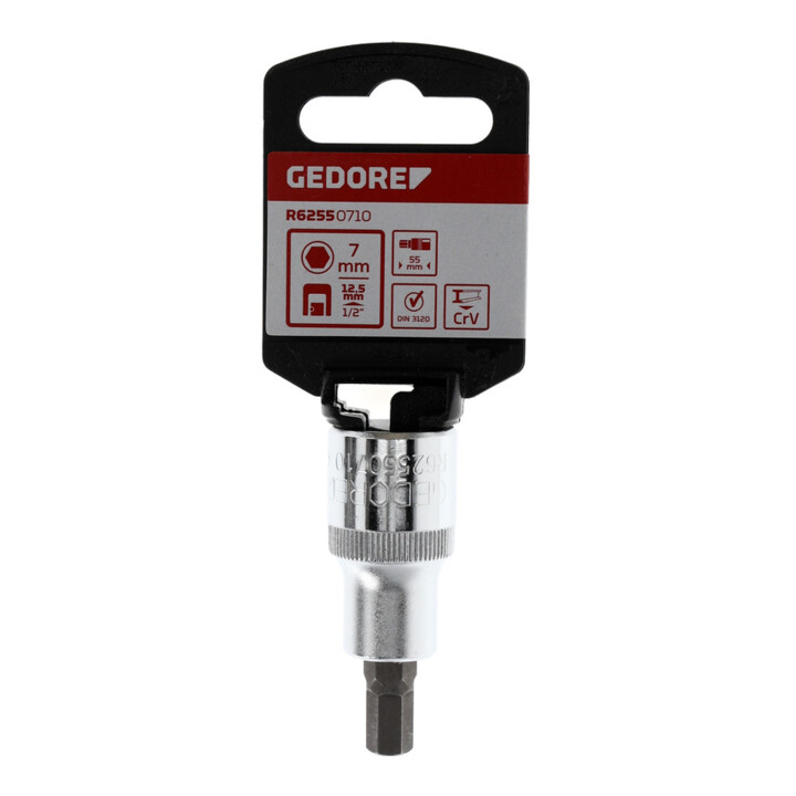 Gedore red Schraubendrehereinsatz Bit 6-kant, SW 7 mm, 1/2'' 12,5 mm, Schraubenziehereinsatz, Werkzeug, R62550710, Stahl
