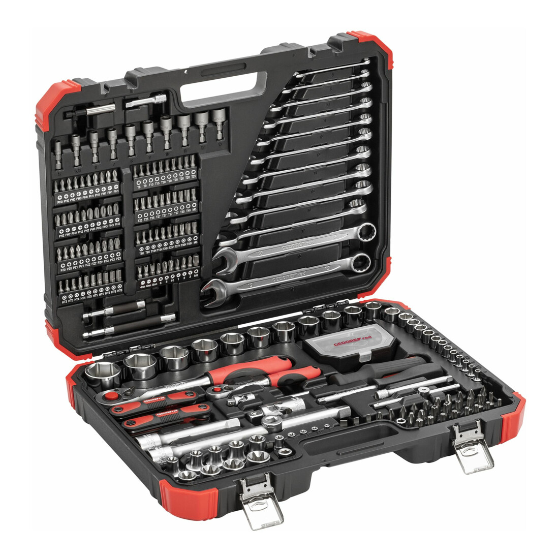 Gedore red Set de clés à douille, 232 pièces, entraînement 1/2 1/4 pouce, adaptateur, cliquet, douilles, porte-embouts, embouts, R46003232