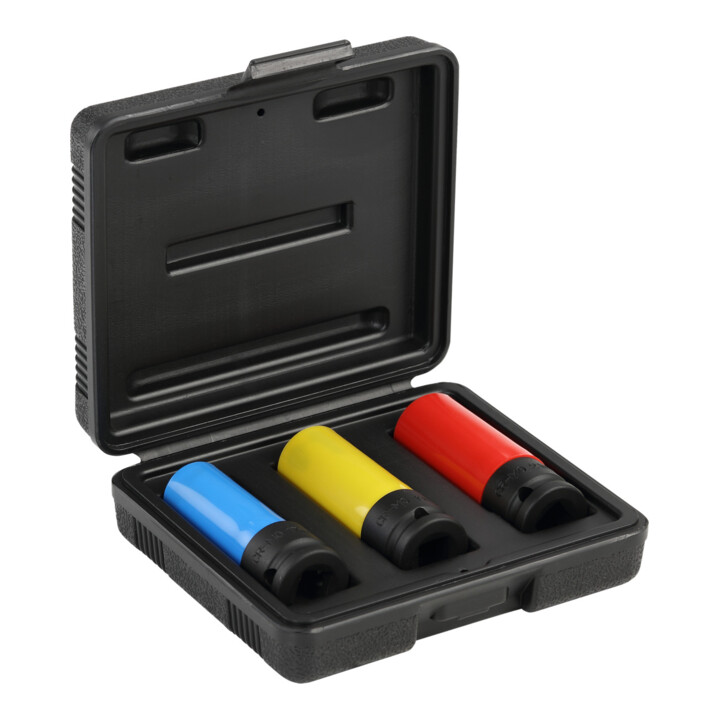 Gedore red Set de clés à douille Kraftschrauber avec douilles de protection, 3 pièces, 17/19/21 mm, butée de profondeur, avec codage couleur, acier chrome-molybdène