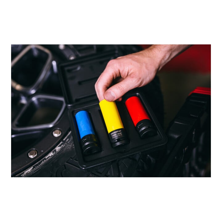 Gedore red Set de clés à douille Kraftschrauber avec douilles de protection, 3 pièces, 17/19/21 mm, butée de profondeur, avec codage couleur, acier chrome-molybdène