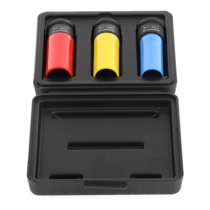 Gedore red Set de clés à douille Kraftschrauber avec douilles de protection, 3 pièces, 17/19/21 mm, butée de profondeur, avec codage couleur, acier chrome-molybdène