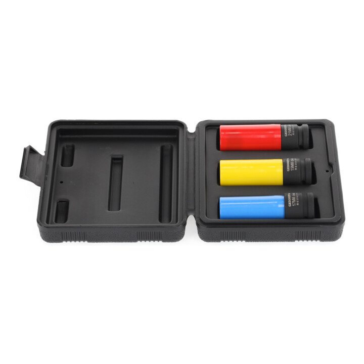Gedore red Set de clés à douille Kraftschrauber avec douilles de protection, 3 pièces, 17/19/21 mm, butée de profondeur, avec codage couleur, acier chrome-molybdène