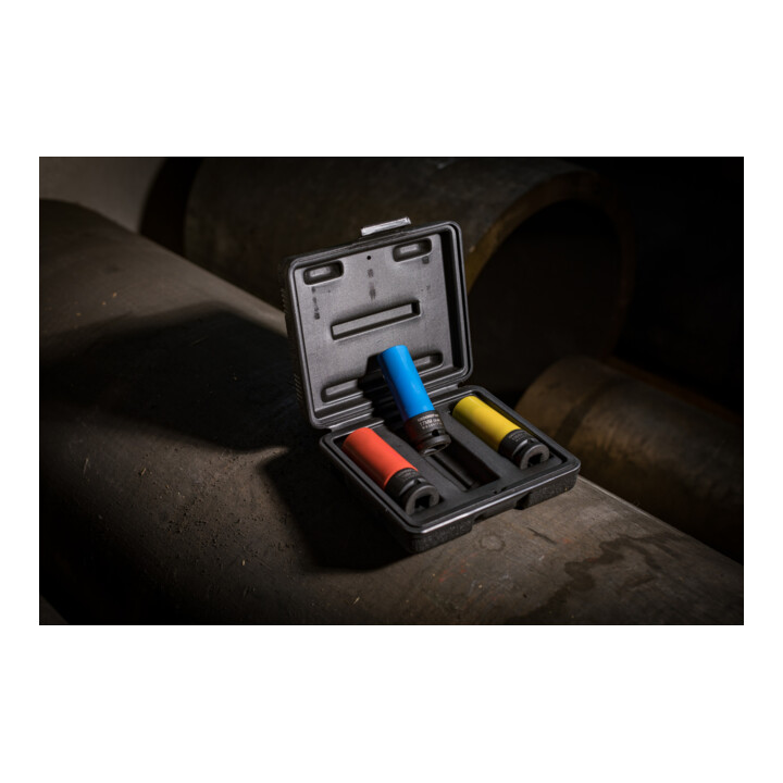 Gedore red Set de clés à douille Kraftschrauber avec douilles de protection, 3 pièces, 17/19/21 mm, butée de profondeur, avec codage couleur, acier chrome-molybdène