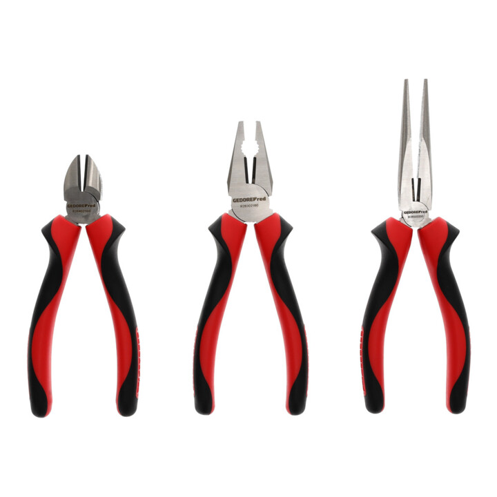 Gedore red Set de pinces, ensemble d’outils avec pince combinée/pince coupante/pince plate ronde, R28002003