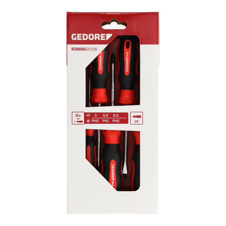 Gedore red Set de tournevis 6 pièces, tournevis fente/Phillips, manche bi-composant, outil, R38002006
