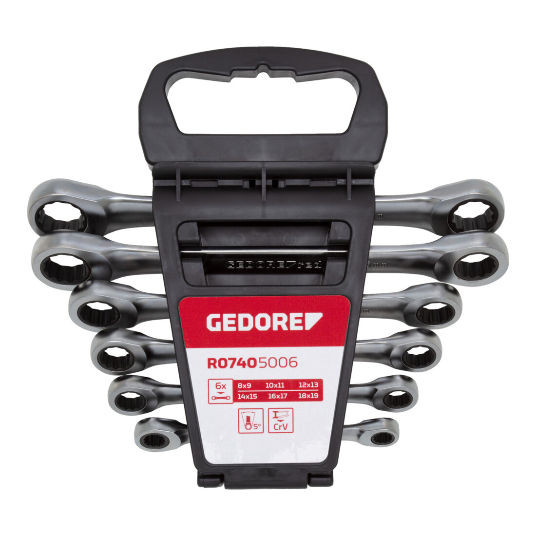 Gedore red Set di chiavi a cricchetto con doppio anello apertura 8-19 mm 6 pz.