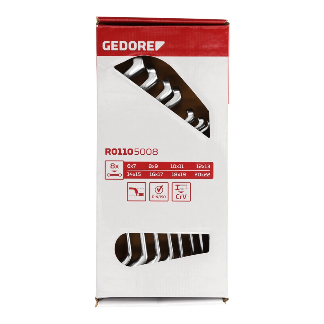 Gedore red Set di chiavi a doppio anello, 8 pezzi, SW 6-22 mm, piegate, 5° angolate, sottili, chiavi inglesi, R01105008