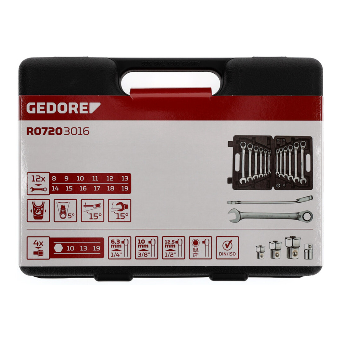 Gedore red Set di chiavi combinate a cricchetto, apertura 8 - 19 mm, 16 pezzi