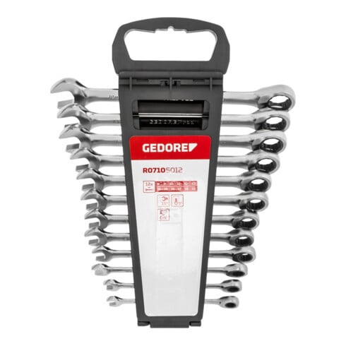 Gedore red Set di chiavi combinate a cricchetto con cricchetto, 12 pezzi, SW 8-19 mm, piatto, chiavi inglesi, R07105012