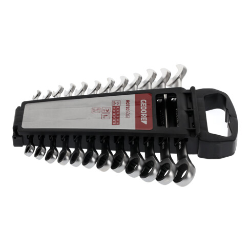 Gedore red Set di chiavi combinate a cricchetto con cricchetto, 12 pezzi, SW 8-19 mm, piatto, chiavi inglesi, R07105012