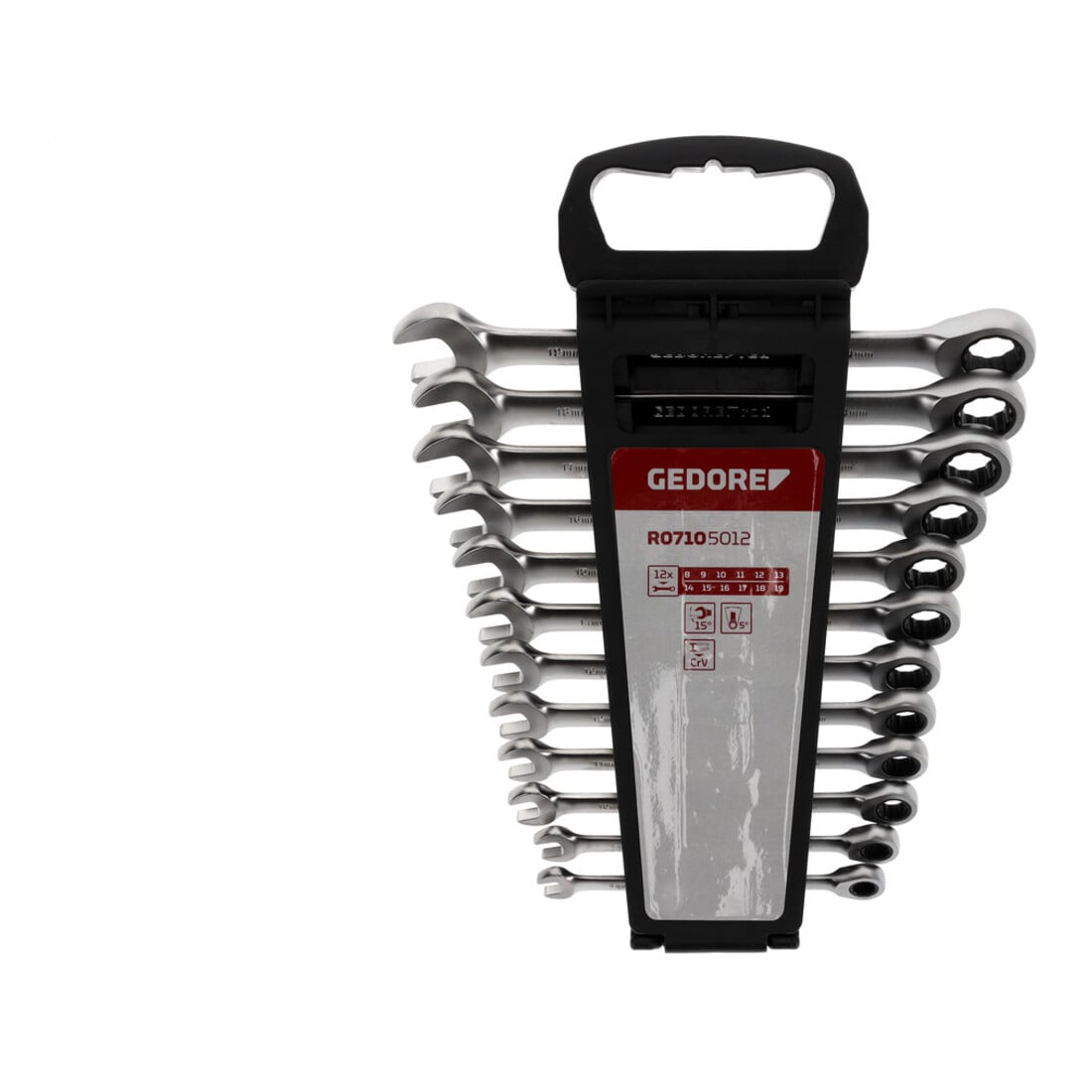 Gedore red Set di chiavi combinate a cricchetto con cricchetto, 12 pezzi, SW 8-19 mm, piatto, chiavi inglesi, R07105012