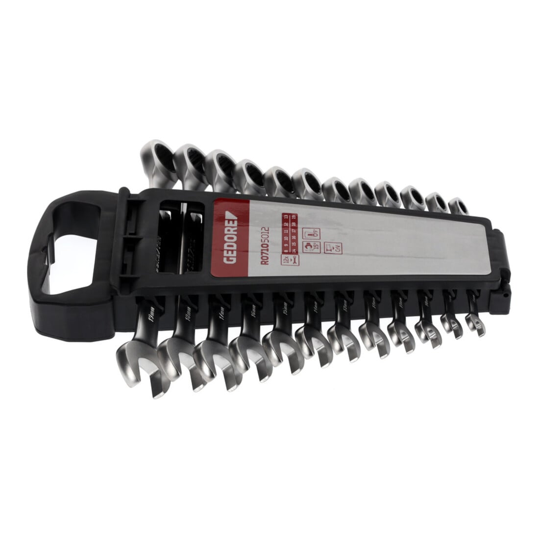 Gedore red Set di chiavi combinate a cricchetto con cricchetto, 12 pezzi, SW 8-19 mm, piatto, chiavi inglesi, R07105012