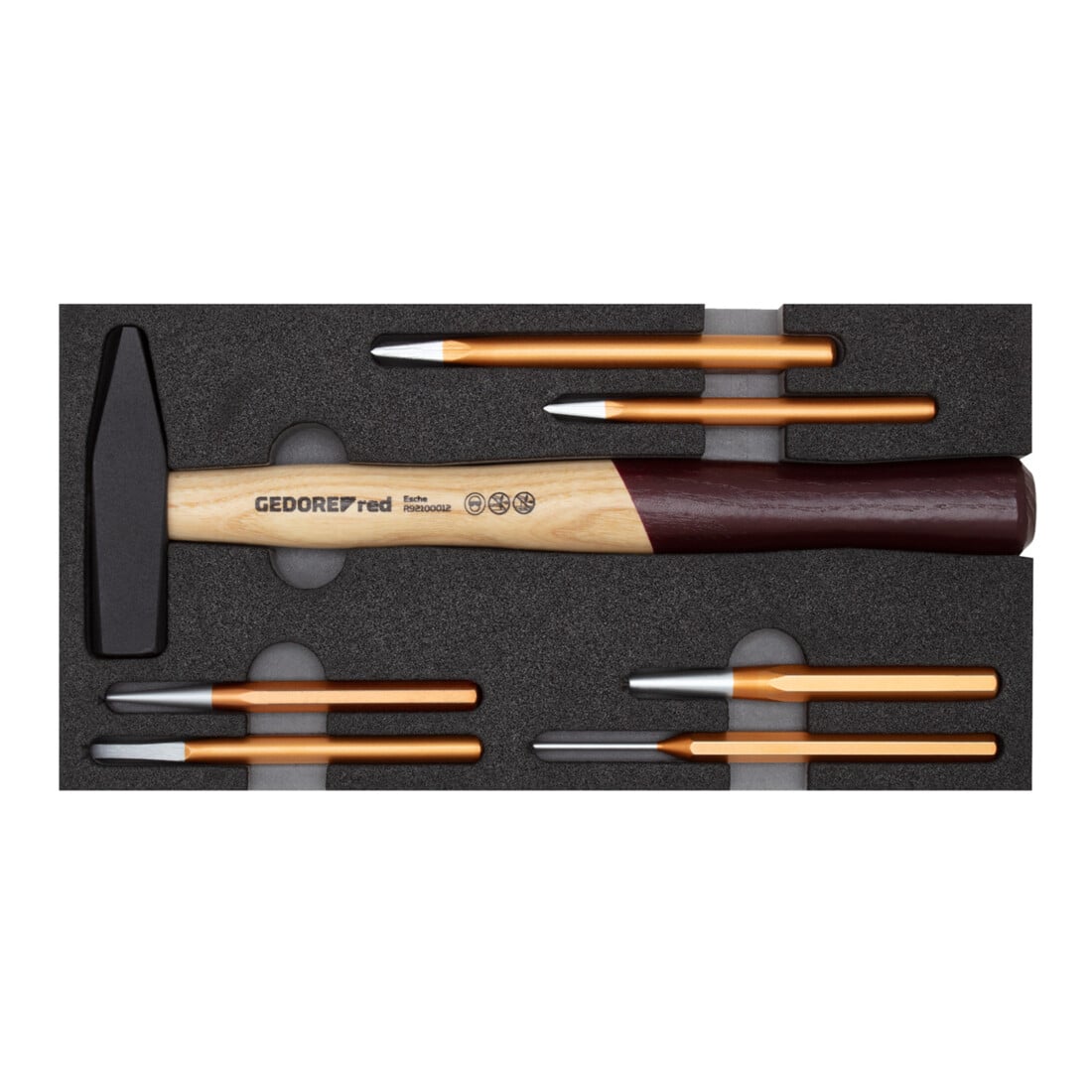 Gedore red Set marteau et burin 7 pièces, rempli, outil pour artisans, module mousse, R22150019