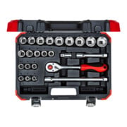 Gedore red Steckschlüsselsatz, 24-teilig, Mit Umschaltknarre, Ratsche, Steckschlüssel und Bitsatz, 1/2"
