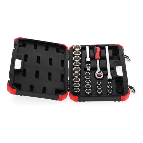 Gedore red Steckschlüsselsatz, 24-teilig, Mit Umschaltknarre, Ratsche, Steckschlüssel und Bitsatz, 1/2"