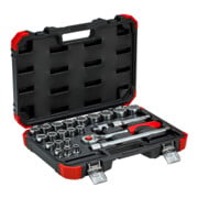 Gedore red Steckschlüsselsatz, 24-teilig, Mit Umschaltknarre, Ratsche, Steckschlüssel und Bitsatz, 1/2"-4
