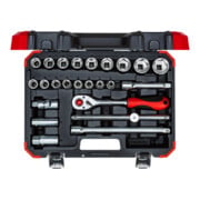 Gedore red Steckschlüsselsatz, 24-teilig, Mit Umschaltknarre, Ratsche, Steckschlüssel- und Zündkerzeneinsatz, 1/2"