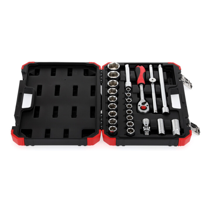 Gedore red Steckschlüsselsatz, 24-teilig, Mit Umschaltknarre, Ratsche, Steckschlüssel- und Zündkerzeneinsatz, 1/2"