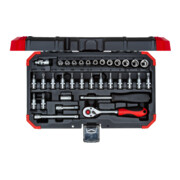 Gedore red Steckschlüsselsatz, 33-teilig, Mit Umschaltknarre, Ratsche, Steckschlüssel und Bitsatz, 1/4"-1