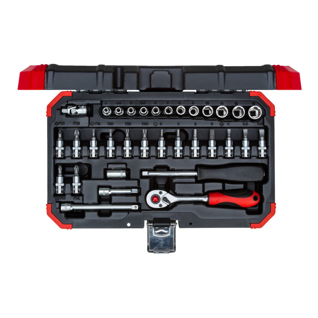 Gedore red Steckschlüsselsatz, 33-teilig, Mit Umschaltknarre, Ratsche, Steckschlüssel und Bitsatz, 1/4"
