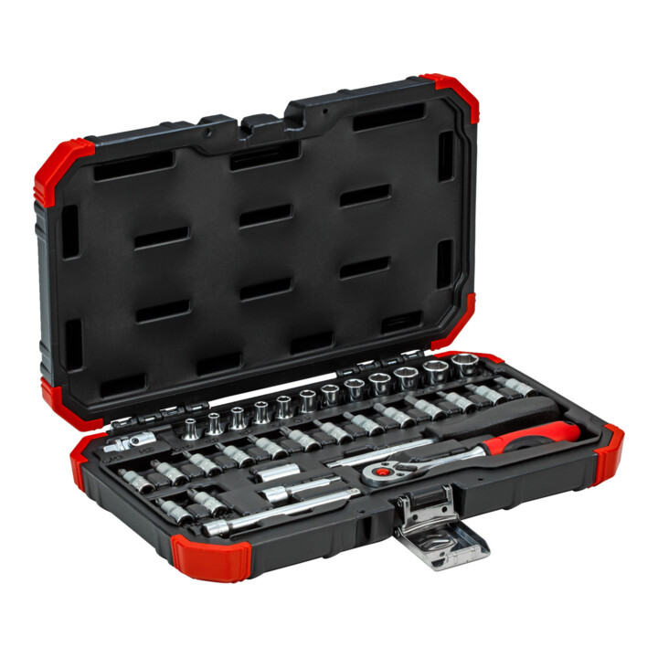 Gedore red Steckschlüsselsatz, 33-teilig, Mit Umschaltknarre, Ratsche, Steckschlüssel und Bitsatz, 1/4"