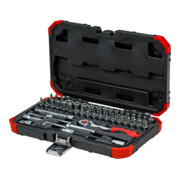 Gedore red Steckschlüsselsatz, 46-teilig, Mit Umschaltknarre, Ratsche, Steckschlüssel und Bitsatz, 1/4"-4
