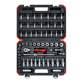 Gedore red Steckschlüsselsatz, 59-teilig, Mit Umschaltknarre, Ratsche, Steckschlüssel und Bitsatz, 3/8"