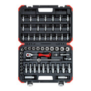 Gedore red Steckschlüsselsatz, 59-teilig, Mit Umschaltknarre, Ratsche, Steckschlüssel und Bitsatz, 3/8"