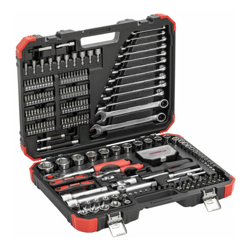 Gedore red Steckschlüsselsatz, Set 232tlg, 1/2 1/4 Zoll Antrieb, Adapter Werkzeug, Knarre Nüsse Bithalter Bits, R46003232