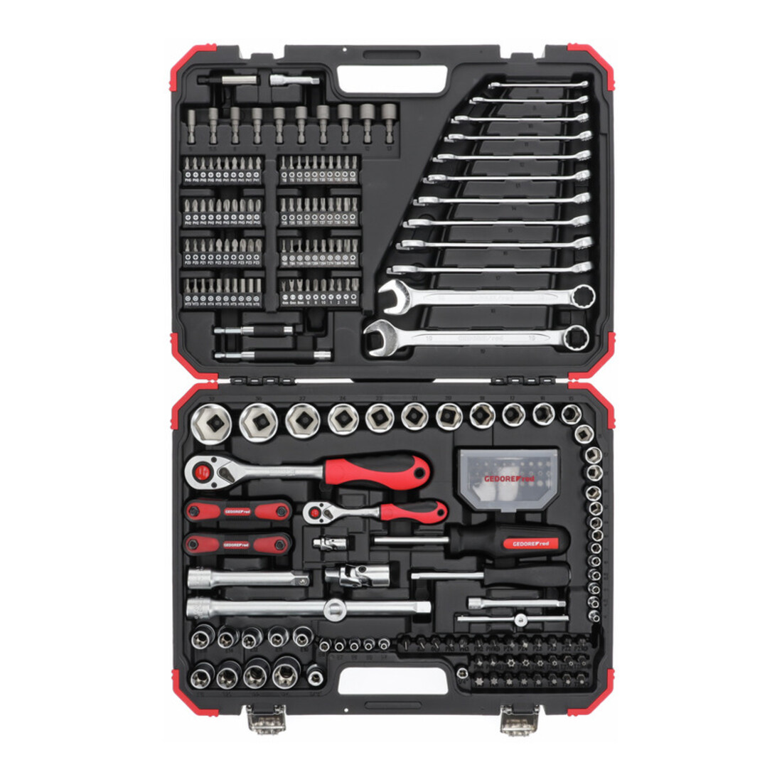 Gedore red Steckschlüsselsatz, Set 232tlg, 1/2 1/4 Zoll Antrieb, Adapter Werkzeug, Knarre Nüsse Bithalter Bits, R46003232