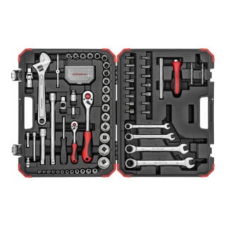 Gedore red Steckschlüsselsatz, Set 97tlg, 1/2 1/4 Zoll Antrieb, Adapter Werkzeug, Knarre Nüsse Bithalter Bits, R46003097