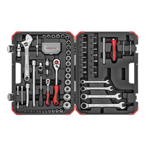 Gedore red Steckschlüsselsatz, Set 97tlg, 1/2 1/4 Zoll Antrieb, Adapter Werkzeug, Knarre Nüsse Bithalter Bits, R46003097