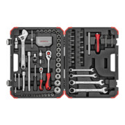 Gedore red Steckschlüsselsatz, Set 97tlg, 1/2 1/4 Zoll Antrieb, Adapter Werkzeug, Knarre Nüsse Bithalter Bits, R46003097