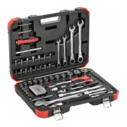 Gedore red Steckschlüsselsatz, Set 97tlg, 1/2 1/4 Zoll Antrieb, Adapter Werkzeug, Knarre Nüsse Bithalter Bits, R46003097-5