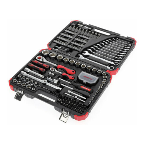 Gedore red Steeksleutelset, set 232-dlg, 1/2 1/4 inch aandrijving, adapter gereedschap, ratel, doppen, bithouder, bits, R46003232