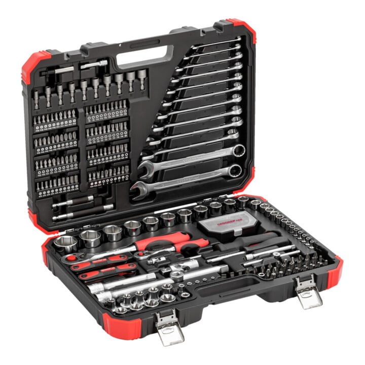 Gedore red Steeksleutelset, set 232-dlg, 1/2 1/4 inch aandrijving, adapter gereedschap, ratel, doppen, bithouder, bits, R46003232