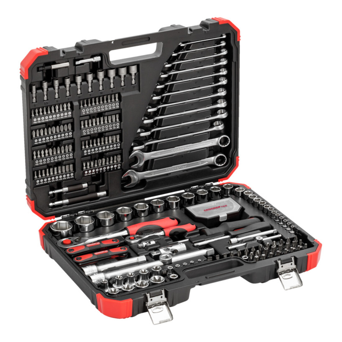 Gedore red Steeksleutelset, set 232-dlg, 1/2 1/4 inch aandrijving, adapter gereedschap, ratel, doppen, bithouder, bits, R46003232
