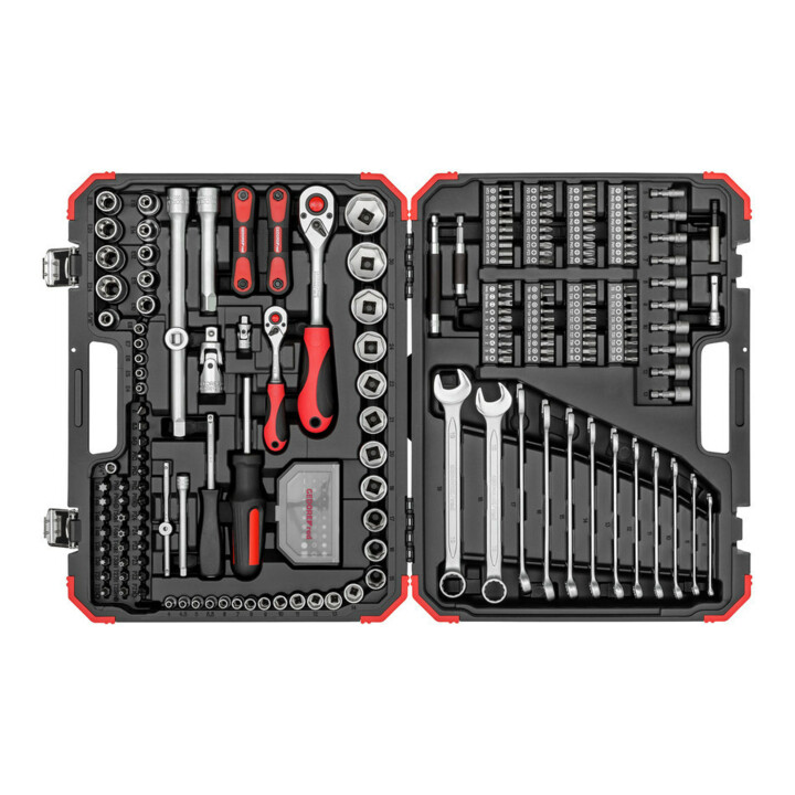 Gedore red Steeksleutelset, set 232-dlg, 1/2 1/4 inch aandrijving, adapter gereedschap, ratel, doppen, bithouder, bits, R46003232