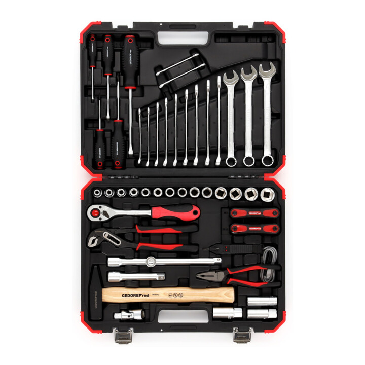 Gedore red Steeksleutelset, set 61-dlg, 12-kant, 1/2 inch, 4-13 mm, gereedschap, ratel hamer tang, voor auto, R69003061
