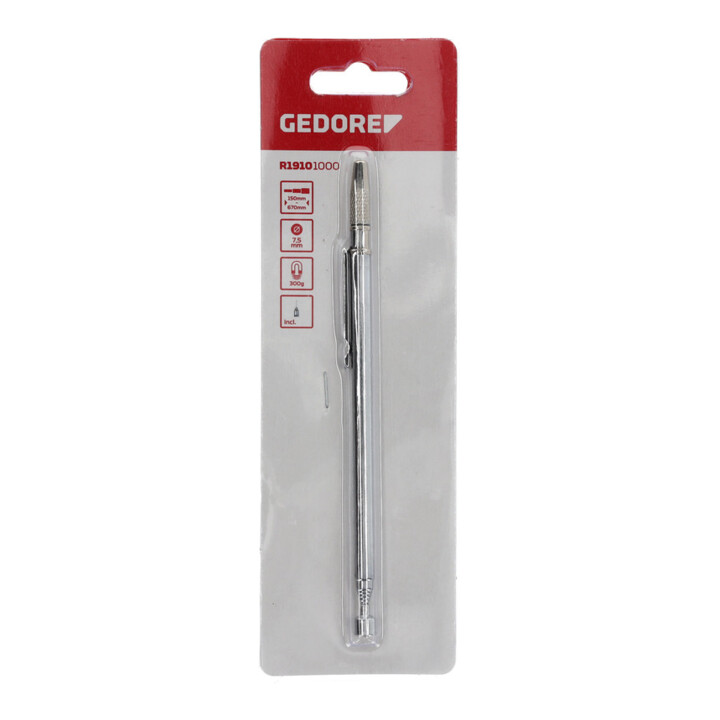 Gedore red Téléscopique aimant porte-objets, extensible à 670 mm, cales de valve, force de levage 300 g, aimant Ø 7,5 mm, avec aiguille à déchirer, R19101000