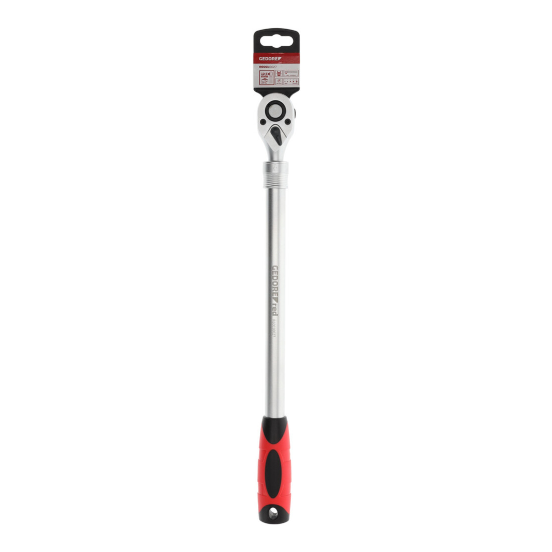 Gedore red Teleskopknarre, Umschaltbar, Mit Druckknopfauslösung, 1/2 Zoll, Ergonomischer 2K-Griff, Stahlrohr, Rot/Schwarz