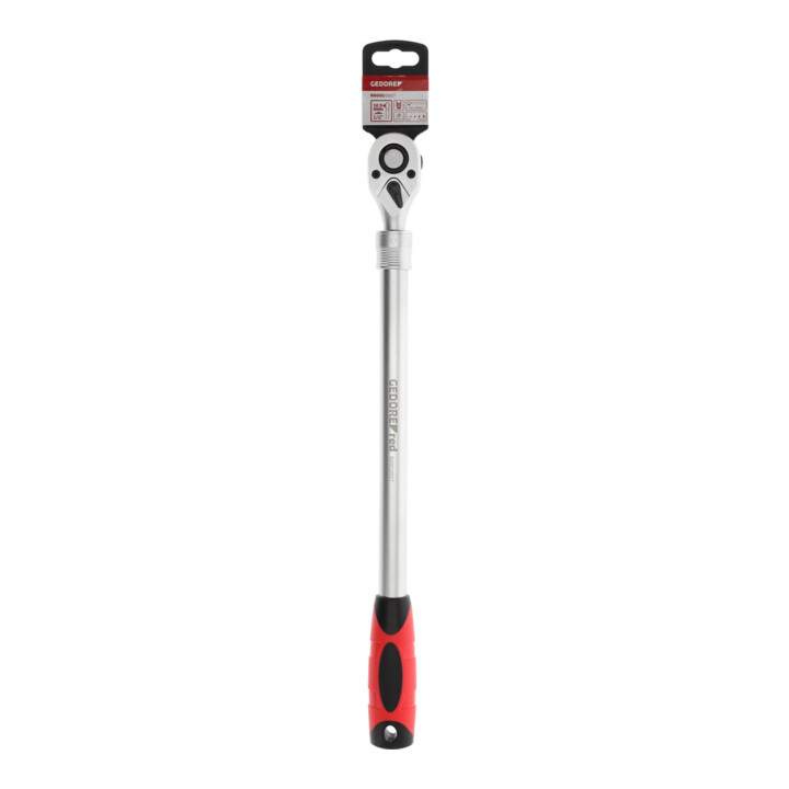 Gedore red Teleskopknarre, Umschaltbar, Mit Druckknopfauslösung, 1/2 Zoll, Ergonomischer 2K-Griff, Stahlrohr, Rot/Schwarz
