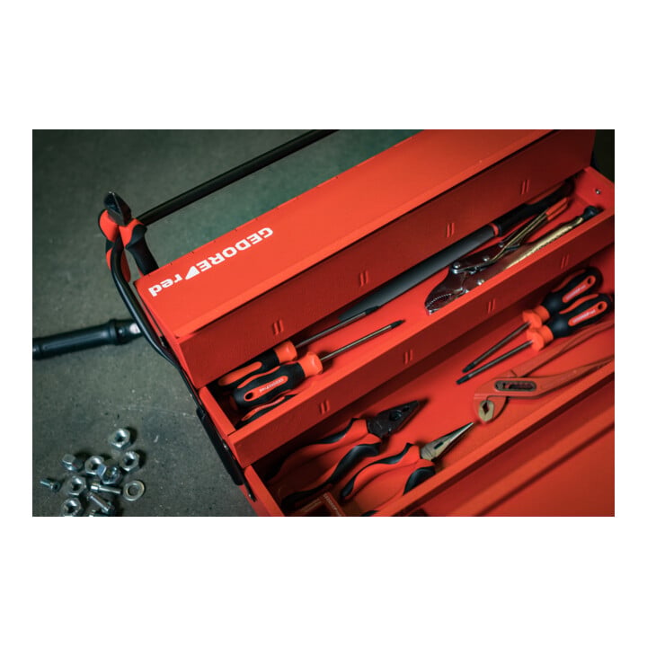Gedore red Werkzeugkasten, 5 Fächer, groß, leer, Maße (LxBxH): 260x535x210 mm, rot, Stahlblech, Sortierbox, R20600073